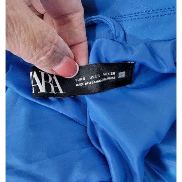 ZARA blue Faux Leather Biker Jacket Size S Moto chic streetwear urban fashion - Picture 7 of 10